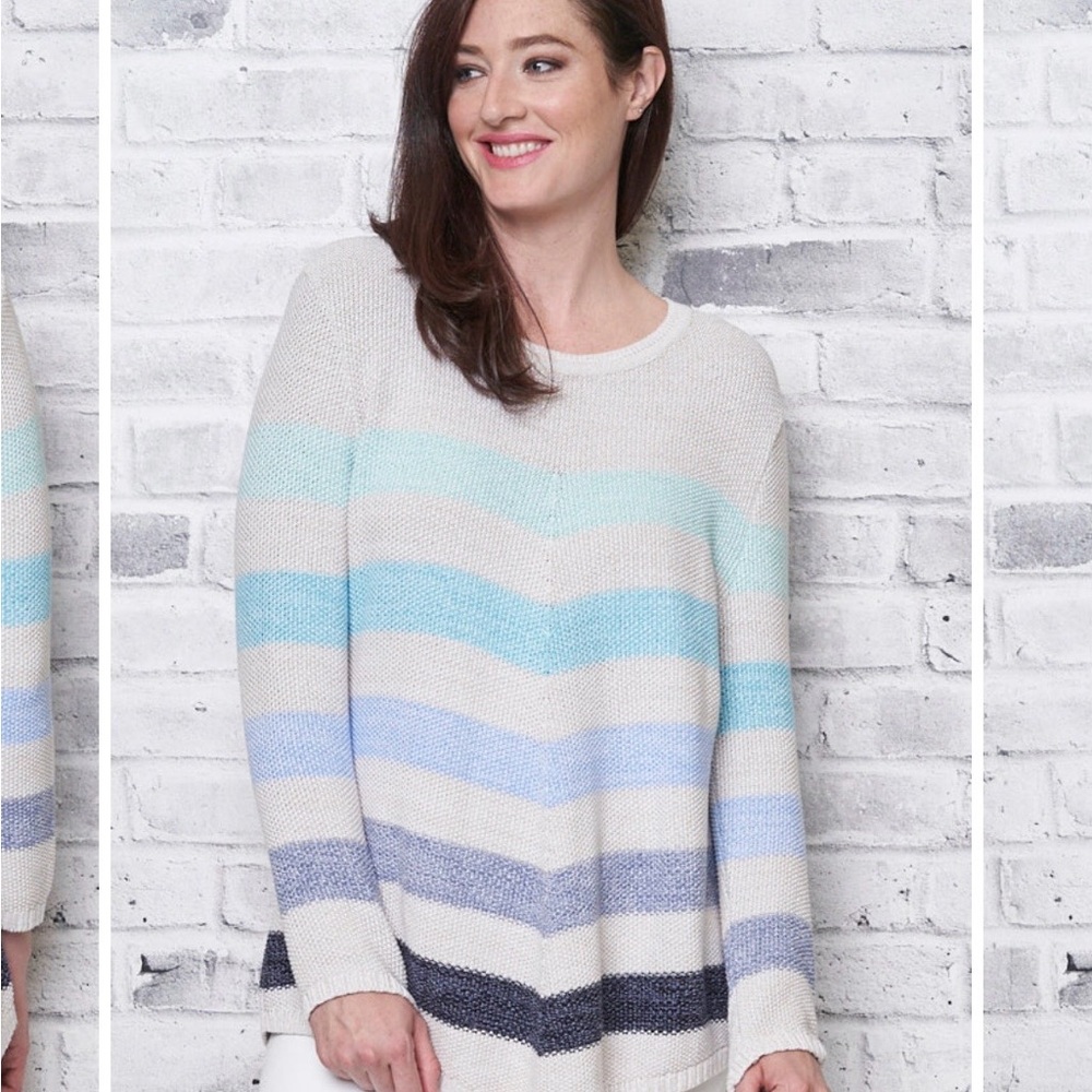 Cotton Country Parkhurst Vivienne Pullover Alabaster & Denim Made in Canada- M